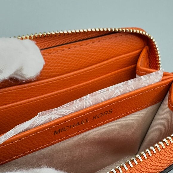 Michael Kors Jet Set Orange Punch Small Zip Around Card Case Wallet NEW - Picture 7 of 12